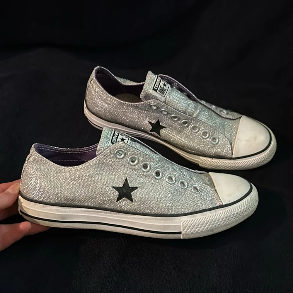 Converse Womens All Star Chuck Taylor Madison Low Size 9 Silver Sparkly Sneakers - Picture 3 of 10